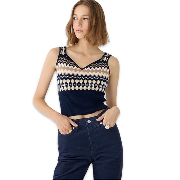 J.Crew Cashmere Fair Isle tank top Color: Navy Hthr Acorn - Picture 3 of 11